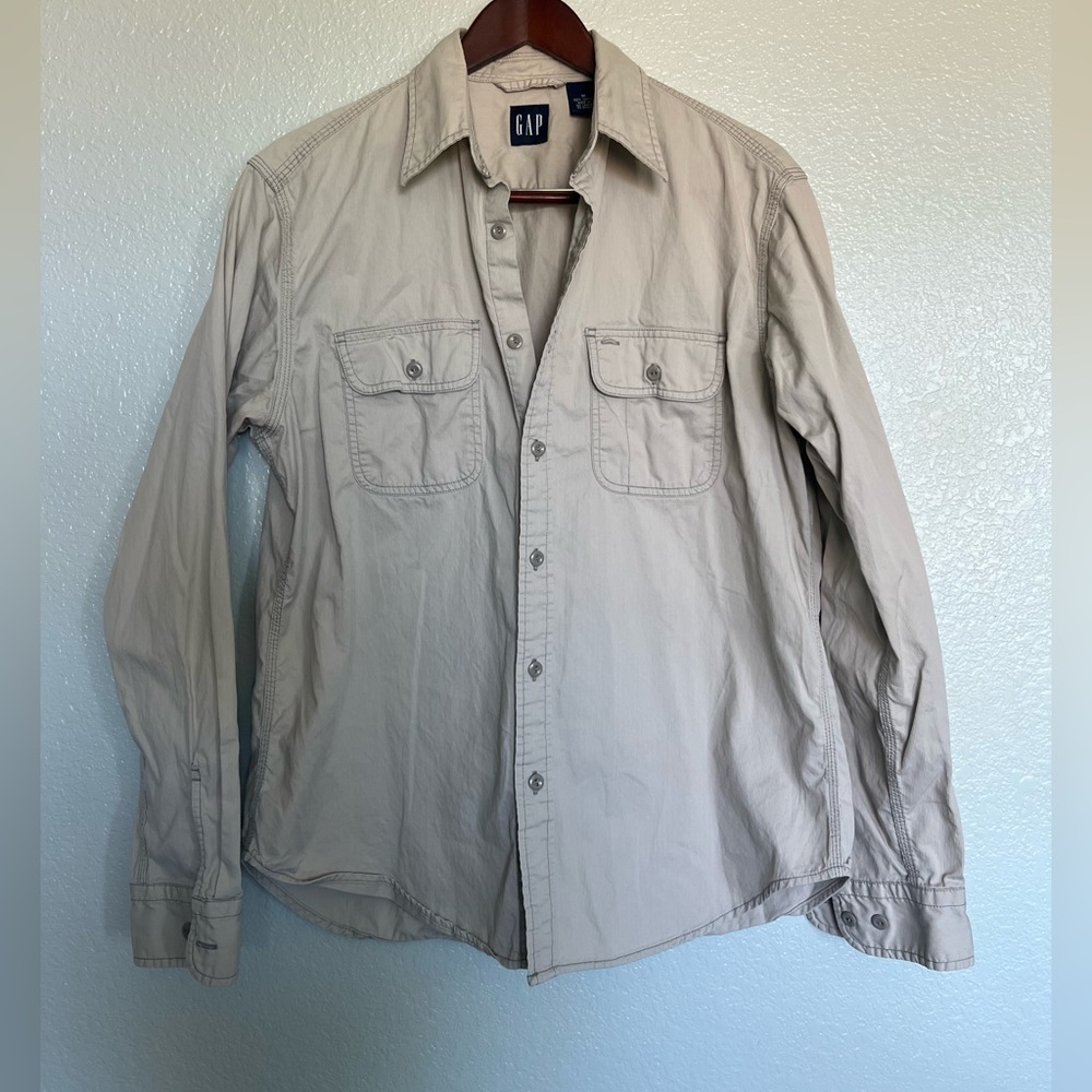 Mens casual button up Gap large tan